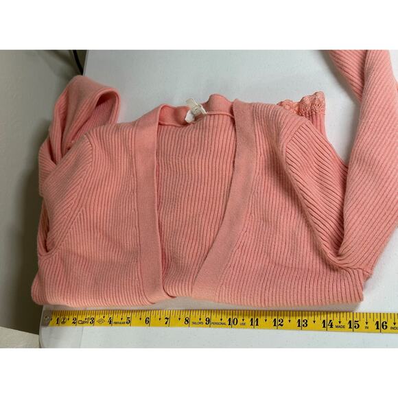 For Love & Lemons Sweater Womens Medium Nina Cardigan Peach Knit Lace Feminine - Picture 10 of 11